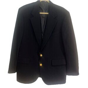 Vtg Polo University Club Blazer Mens 44 Blazer Navy Blue Virgin Wool Gold Button